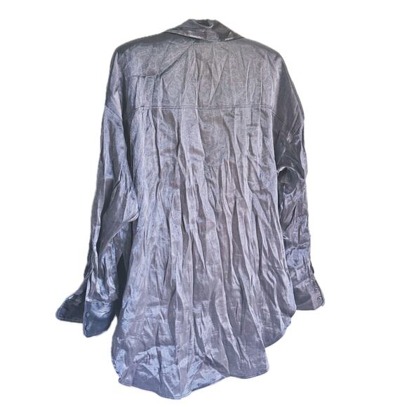 H&M Silver Metallic Button-Up Blouse Small NYE - Picture 10 of 12